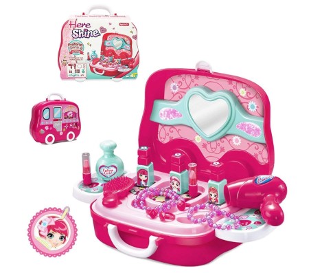 19 pcs Little Girls Pretend Makeup Set Cosmetic Beauty Salon Toy Pretend Dress-up Kit for Toddlers Kids with Mirror