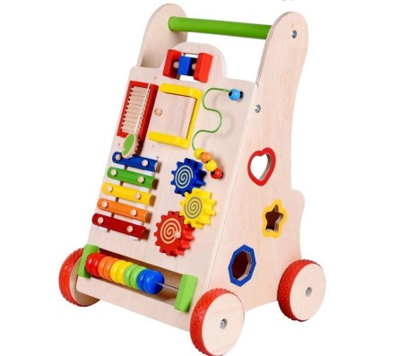 Push Along Wooden Walker for Baby with Multiple Learning Activity - Multi Color