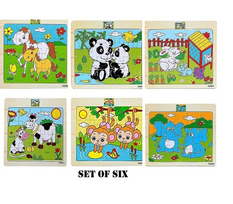 Set of 6 Wooden Jigsaw Animal Puzzle Special Offer 20 Pieces in Each Educational Learning Toy