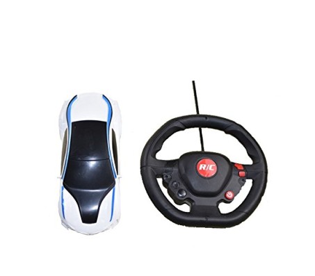 Super Famous Car Steering Wheel Remote Control Toy Car Scale 1:24 Sports Car For Kids (White)