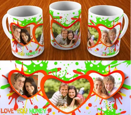 Love Mug Color Blast Design With 3 Photo Option