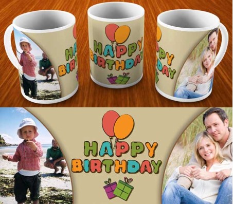 Happy Birthday Mug With 2 Photo Option