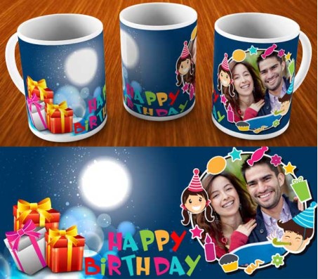 Happy Birthday Mug With Moonlight Background And Photo Option